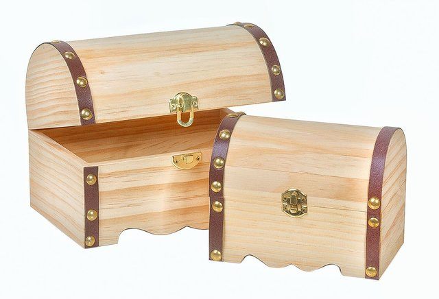VBS 2er-Set Runddeckeltruhen aus Kiefernholz und Sperrholz in Beige mit Beschlag - Bild 1
