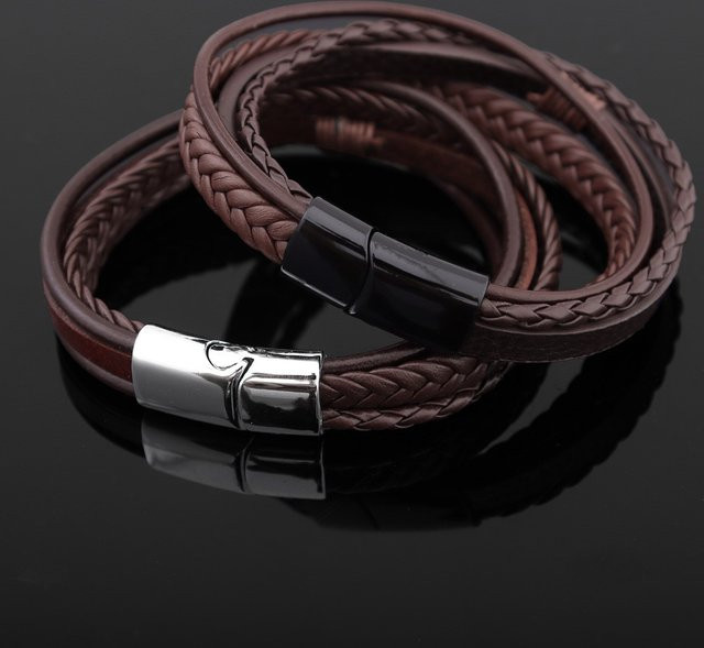 Armband Leder, Edelstahl, Schwarz, Unisex - Bild 1