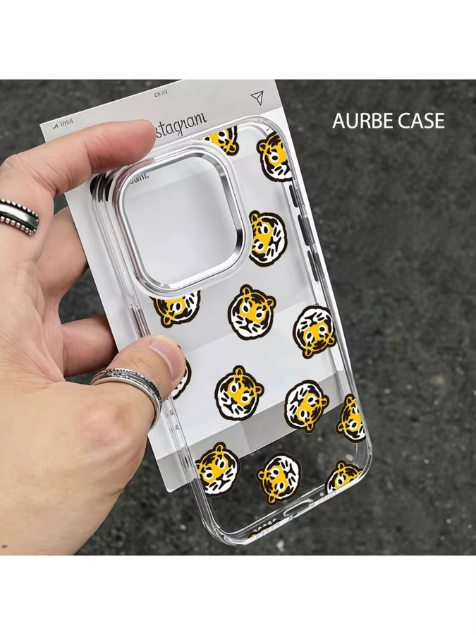 Aurbe Handyhülle mit Tiger-Gesichtern für iPhone 17 16 15 14 13 12 11 Pro Max und 16E, Transparente Schale mit silbernem Linsenrahmen - Bild 3
