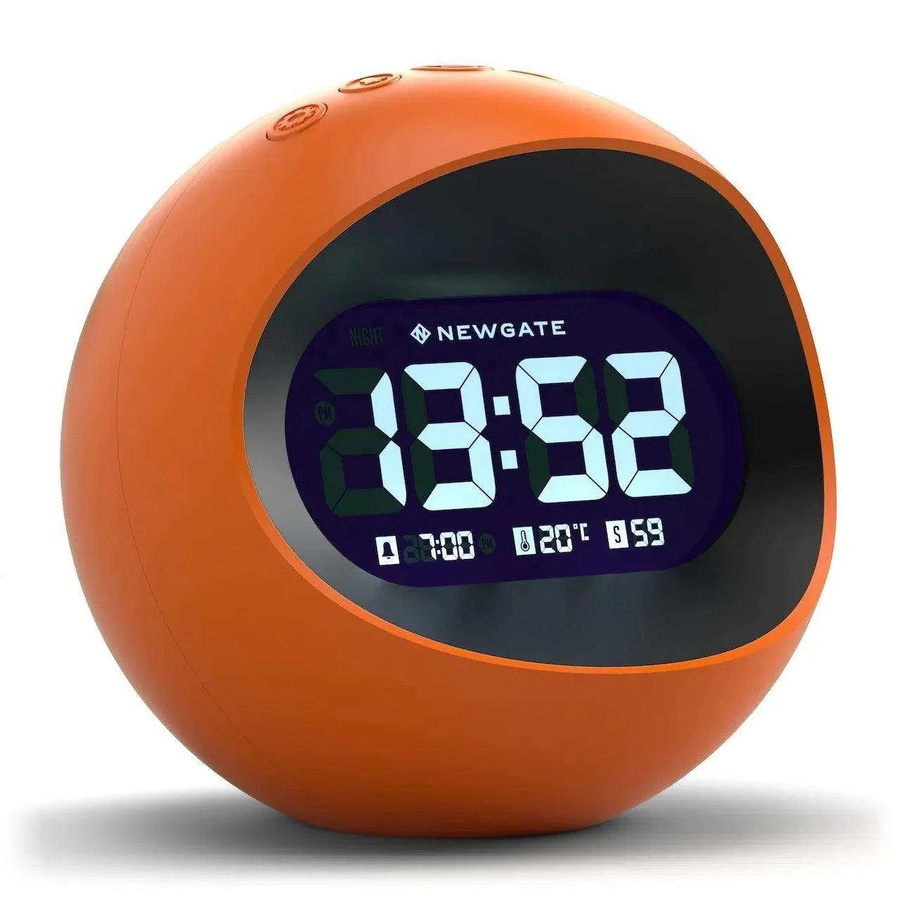 Newgate Centre of the Earth Digital-Wecker in Retro-Optik, Orange, Kugelförmig mit Thermometer, Snooze-Funktion und Beleuchtung - Bild 1