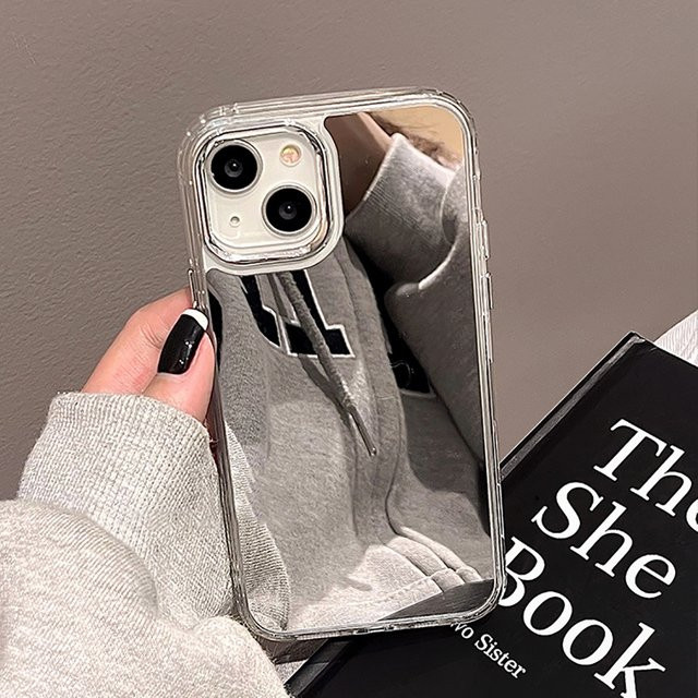 Stoßfeste iPhone Handyhülle mit integriertem Make-up-Spiegel und galvanisiertem Design in Transparent - Bild 1