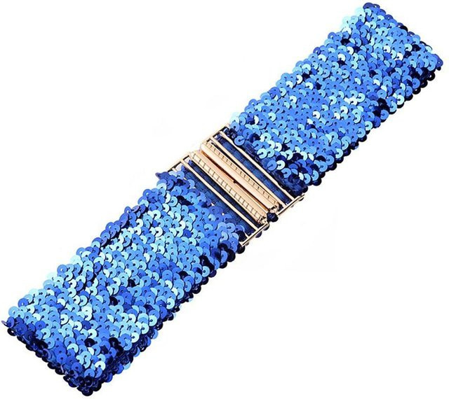 angiaohan Taillengürtel, Pailletten, Stretch, blau, Damen, 60x6cm - Bild 1