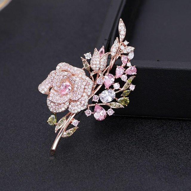 SUYU Brosche, Messing, Roségold, Zirkonia, Damen - Bild 1