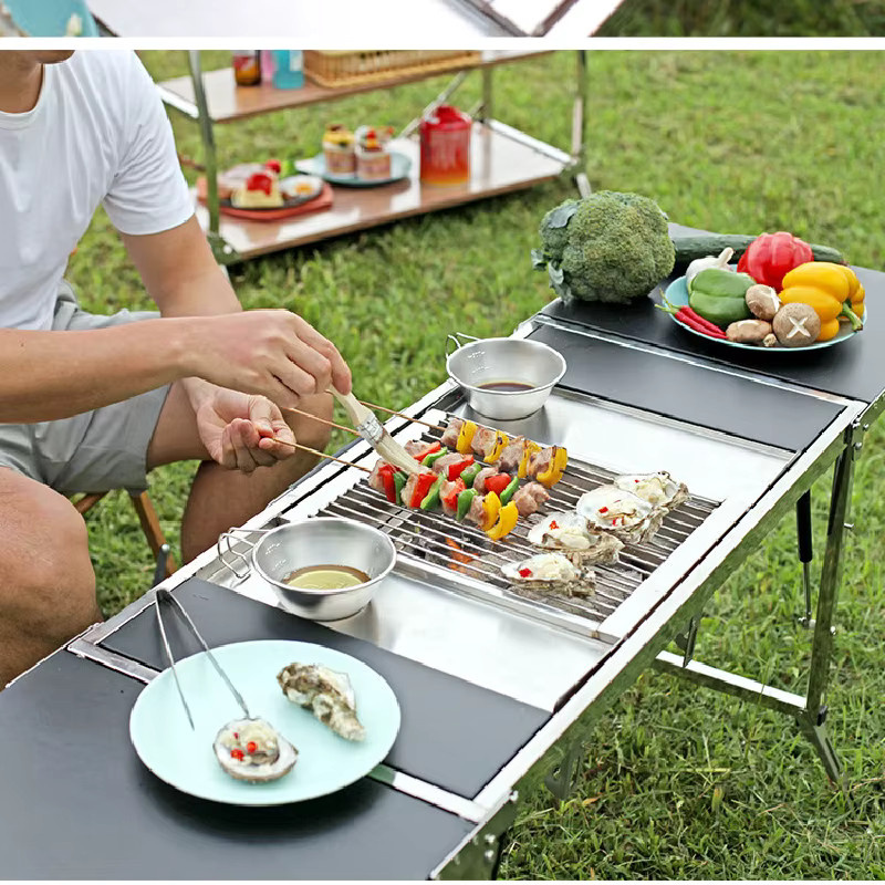 SmiloDon IGT BBQ-Herd aus Edelstahl in Silber für Holzkohle zum Camping und Outdoor-Grillen - Bild 2