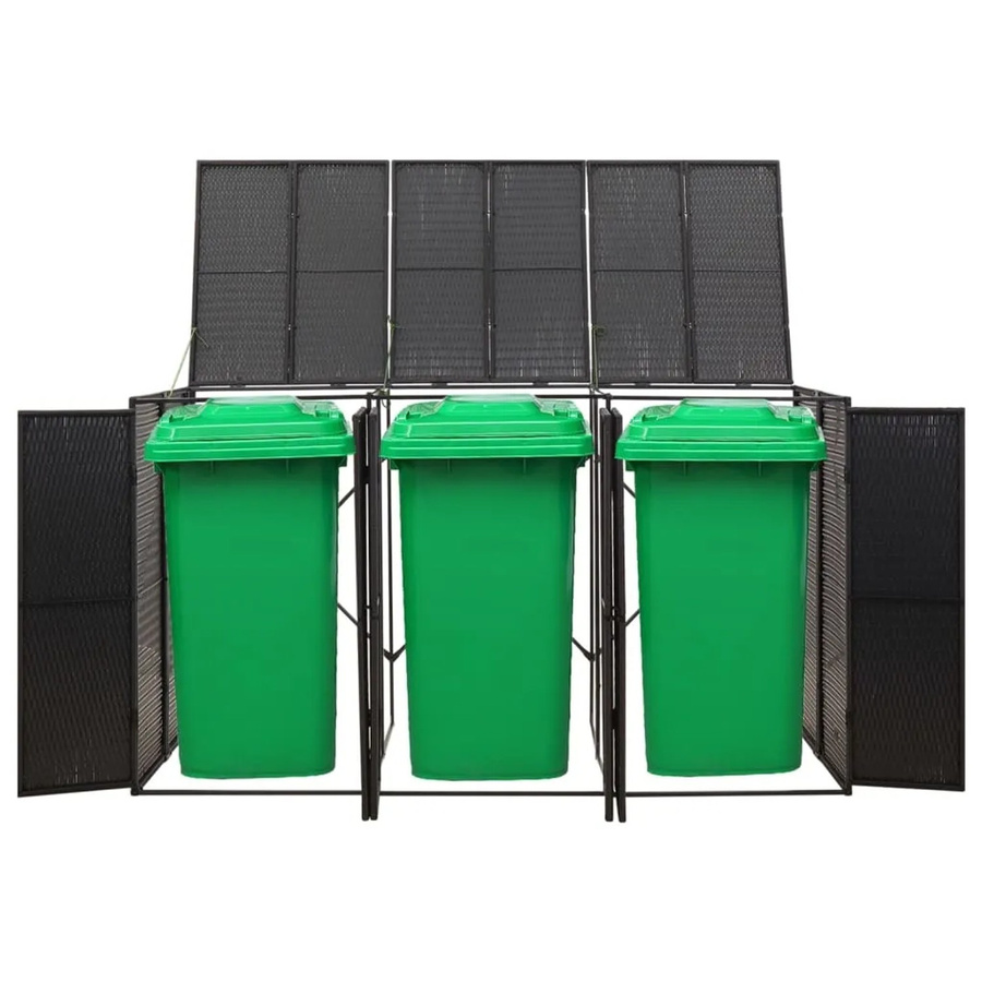vidaXL Mülltonnenbox für 3 Tonnen aus Poly Rattan und pulverbeschichtetem Stahl, Schwarz, B: 207 cm, T: 80 cm, H: 117 cm - Bild 2