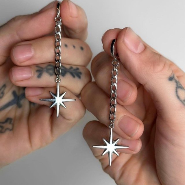 Nonoyesya Ohrringe mit Sternkette und Quasten, Silber, Damen - Bild 1