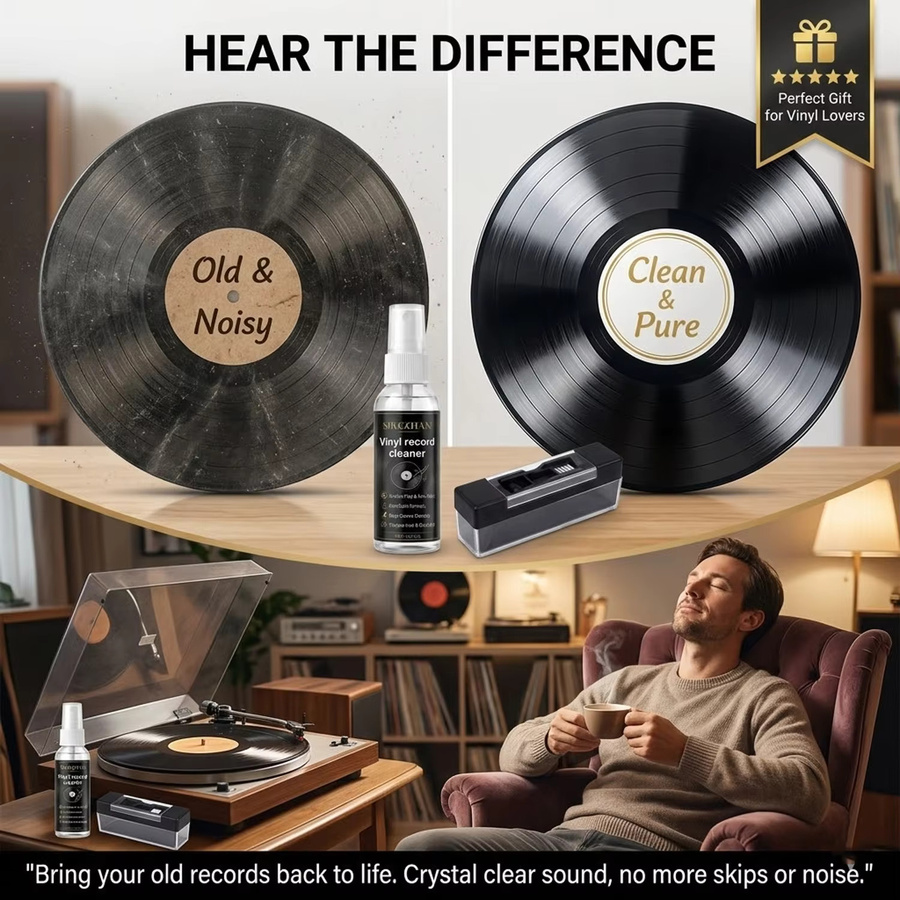 SIKEZHAN Professionelles Vinyl-Schallplatten-Reinigungsset mit 60ml Alkoholfreiem Spray, Antistatischer Samtbürste und Reinigungstuch für LP-Plattenspieler - Bild 6