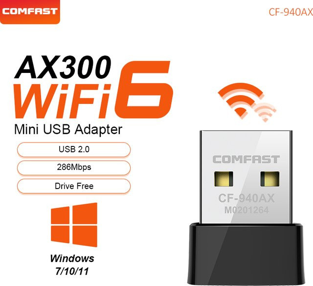COMFAST WIFI USB-Adapter 300Mbps WLAN-Dongle 2.4G WiFi6 Netzwerkkarte in Schwarz für Laptop und PC - Bild 1