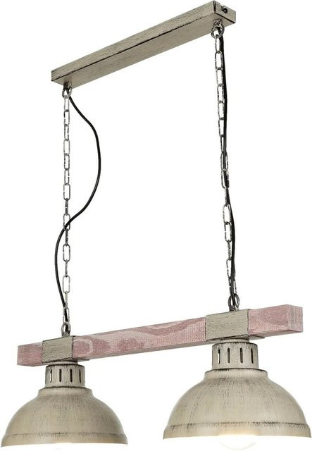 Licht-Erlebnisse Pendelleuchte 2-flammig in Shabby Weiß aus Metall und Holz mit E27 Fassung, Höhe: 60 cm - Bild 1