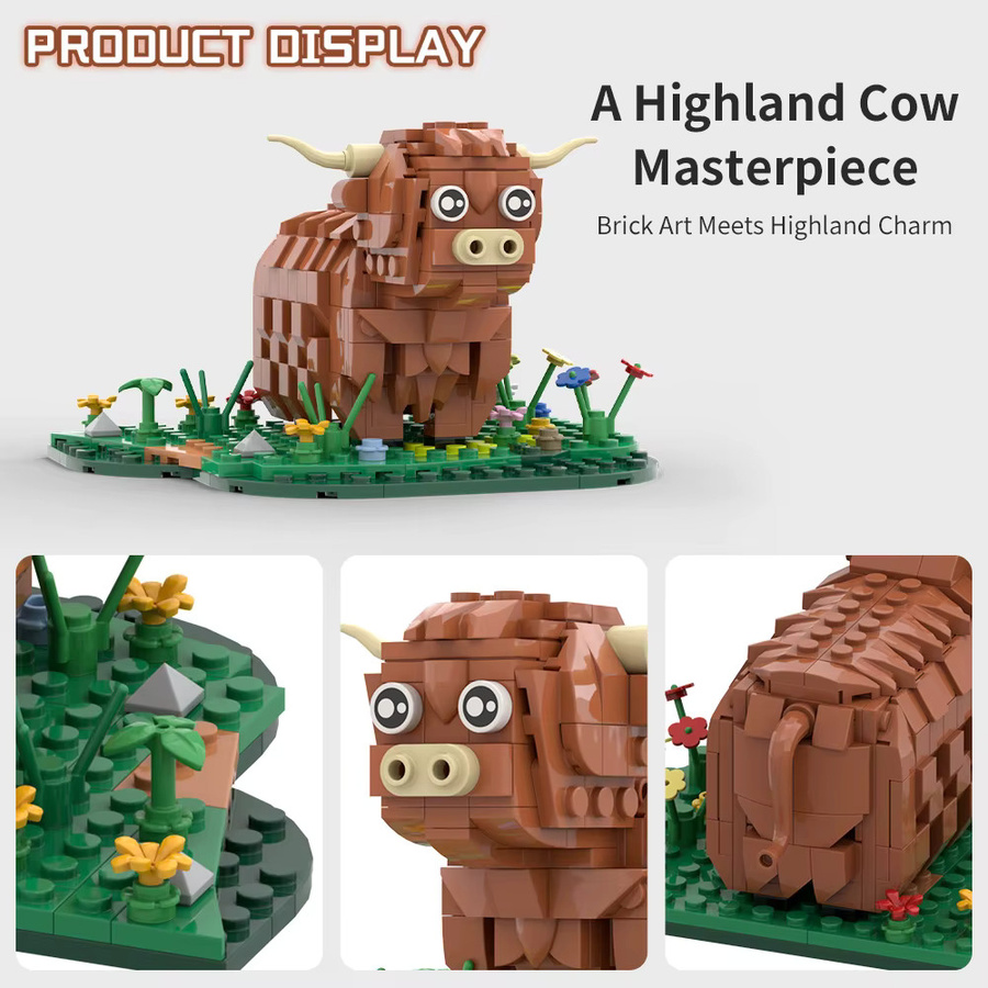 GOBRICKS MOC Highland Cattle Bausteine Kit, Schottische Kuh, Bauernhof - Bild 3