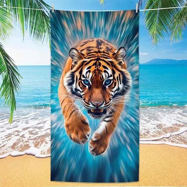 JMG Household Supplies Strandtuch aus Mikrofaser mit Tiger-Digitaldruck, B/B: 80 x 160 cm, Mehrfarbig - Bild 1