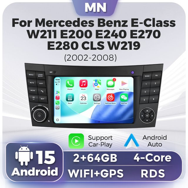 NAVIFANS Autoradio mit CarPlay und Android Auto für Mercedes Benz E-Klasse W211 und CLS-Klasse W219, GPS und WLAN, Schwarz - Bild 1