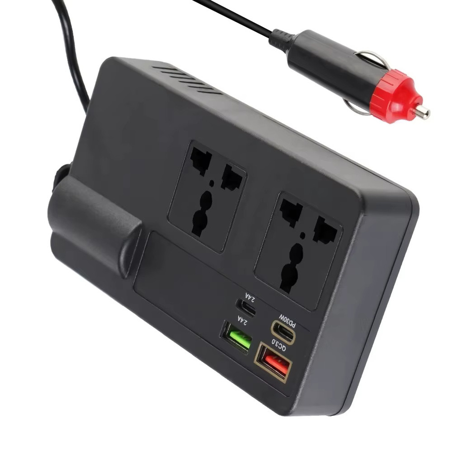 Kebidumei Auto-Wechselrichter 200W DC 12V/24V zu AC 220V Konverter in Schwarz mit 7 Anschlüssen inklusive QC3.0 und USB-C Ladegeräten sowie AC-Steckdose - Bild 3
