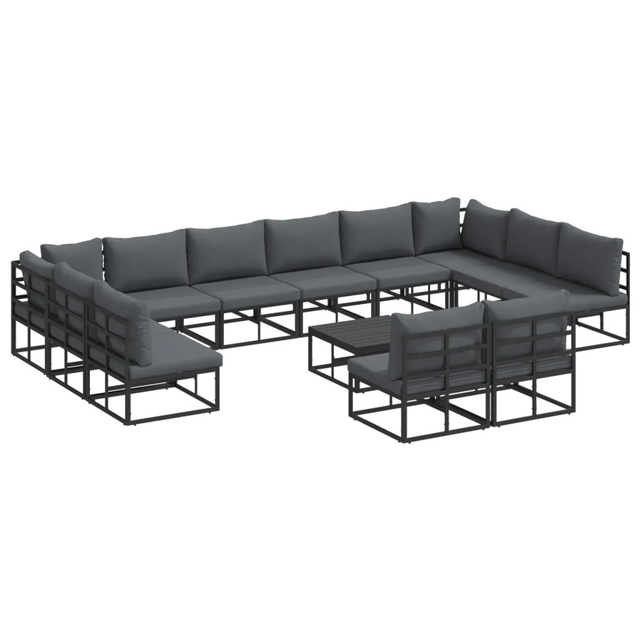 vidaXL Garten-Sofa-Set 13-teilig aus Aluminium und Textilene in Schwarz und Anthrazit mit wetterfesten Kissen - Bild 2