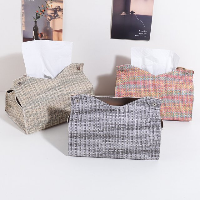 Tragbare Leder-Taschentuchbox in Grau und Multicolour für Zuhause und das Auto - Bild 1