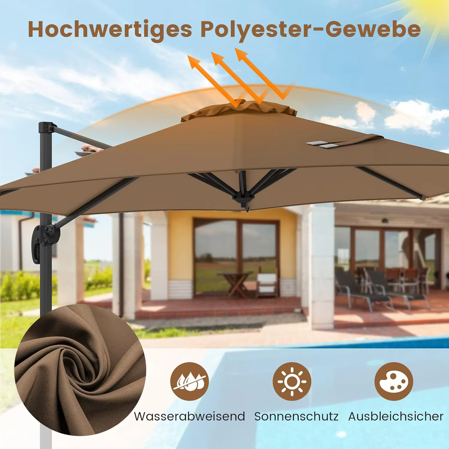 GOFLAME Freischwinger-Sonnenschirm aus Polyester in Braun - Bild 2