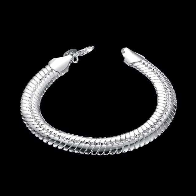 Armband 925 Silber, 10mm, Flache Schlange Knochen Kette, Herren - Bild 1