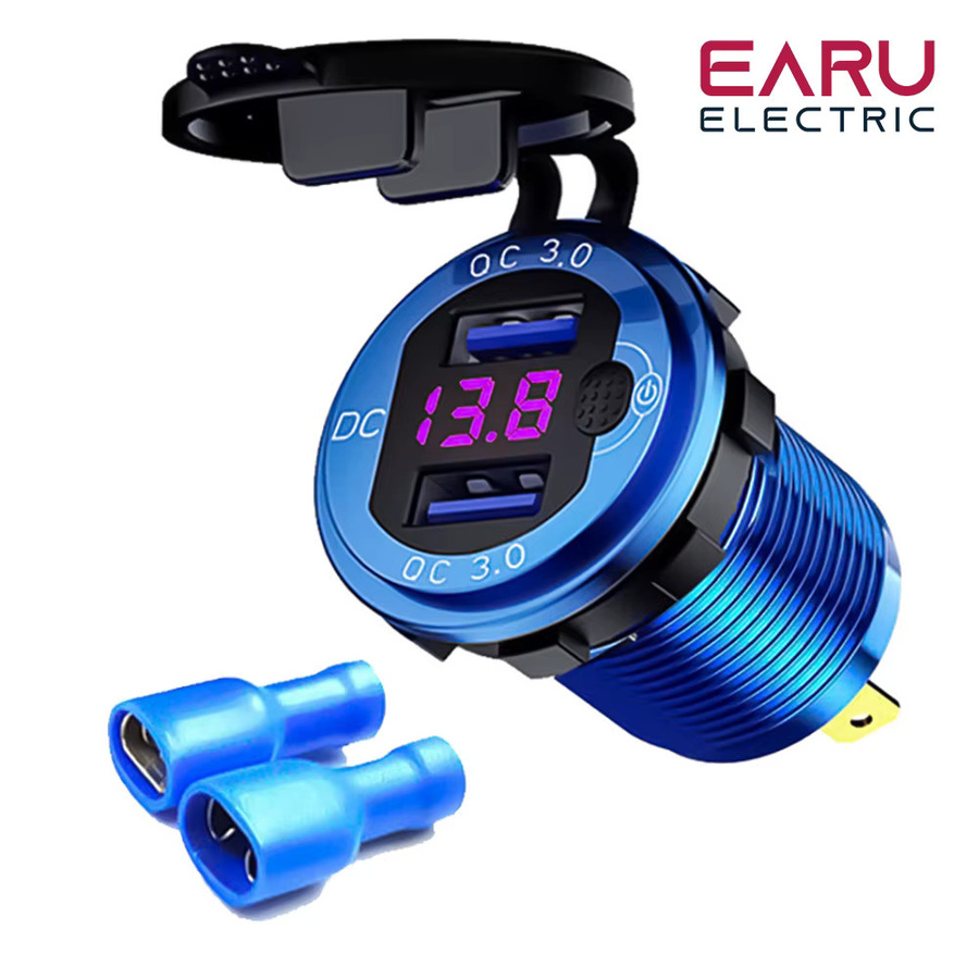 EARU Dual-USB Schnellladegerät QC 3.0 mit LED-Spannungsanzeige und Schalter für 12V/24V Autos und Boote - Bild 4