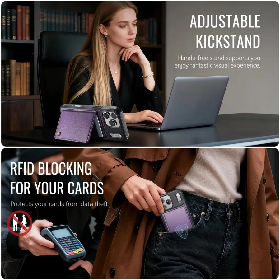 SZMUGUA Magnetische Leder-Brieftaschenhülle im Business-Style für iPhone mit Kartenfächern in Braun oder Lila - Bild 5