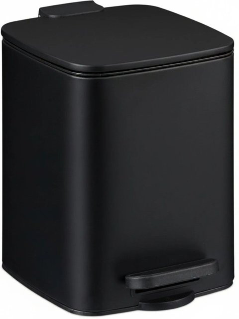 Relaxdays Kosmetikeimer aus Eisen mit Tretpedal und Softclose, Schwarz, B: 25,5 cm, T: 19,5 cm, H: 23 cm - Bild 1