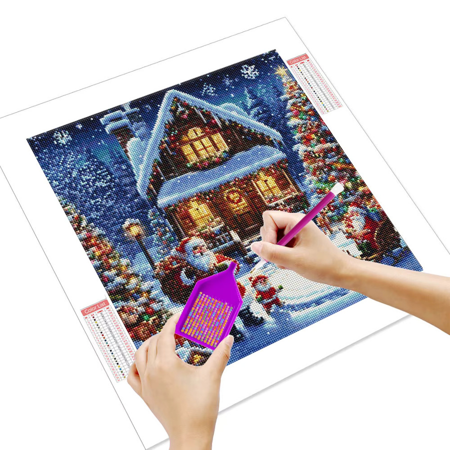 HUACAN Diamant-Malerei Weihnachtshütte und Weihnachtsszene als 5D-Diamant-Stickset mit vollen Bohrern in Multicolor - Bild 2