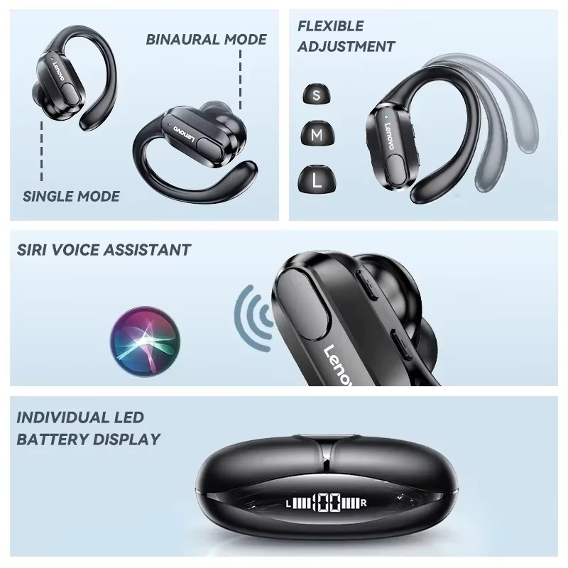 Lenovo Thinkplus XT80 Kabellose In-Ear Sport-Kopfhörer mit Bluetooth 5.3 und Geräuschunterdrückung in Schwarz - Bild 4
