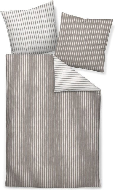 JANINE Unisex Bettwäsche aus Baumwolle in Braun und Beige, 2-teilig mit Reißverschluss, B/H: 155 x 220 cm - Bild 1