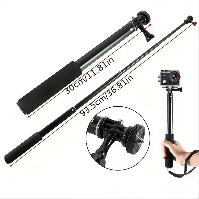 37-Zoll Verlängerungs-Selfie-Stick als tragbares unsichtbares Hand-Einbeinstativ für GoPro, Insta360 X5, X4 und DJI Osmo Pocket, Farbe: Schwarz - Bild 1