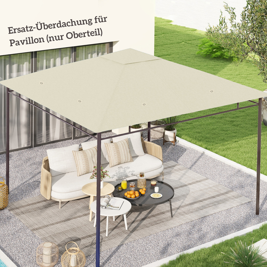 Outsunny Ersatzdach für Gartenpavillon mit Belüftungs-Top-Design und 8 Wasserabflusslöchern, Cremeweiß, B/T/H: 300 x 300 cm - Bild 2