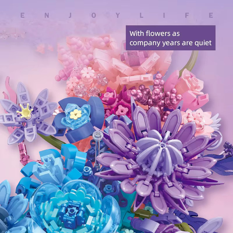 Barweer Klemmbausteine Sonnenblumen und Mondblumen Set, botanische Pflanzen-Sammlung aus Kunststoff in Gelb und Mehrfarbig - Bild 2