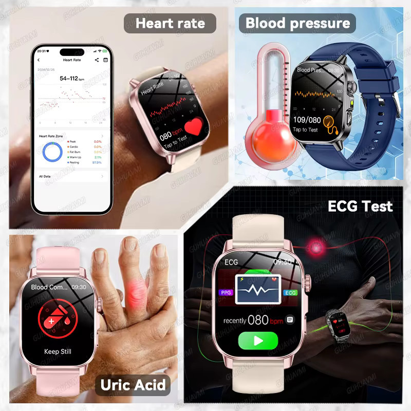 GUHUAVMI Smartwatch für Frauen in Pink mit Mikro-Physikalischer Untersuchung für Blutdruck, Harnsäure und Blutfette sowie integrierter Taschenlampe - Bild 4