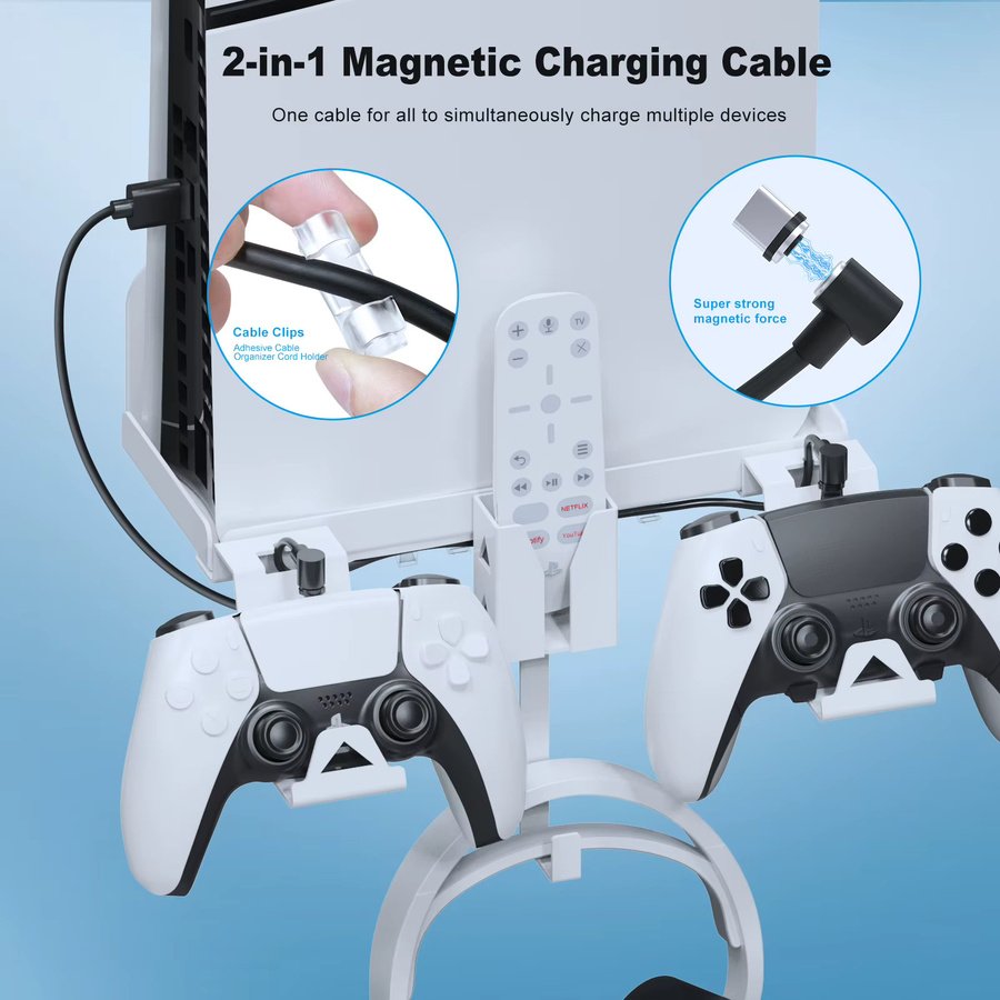 JYS-P5177 Wandhalterung für PS5 Slim Konsole mit magnetischem Ladekabel in Schwarz oder Weiß - Bild 2