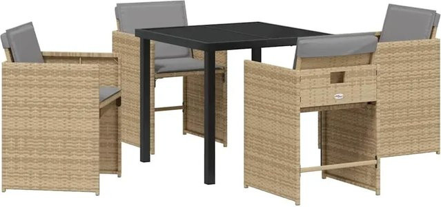 vidaXL 5-teiliges Garten-Ess-Set aus Poly Rattan mit Kissen in Beige für Garten, Balkon und Patio - Bild 1