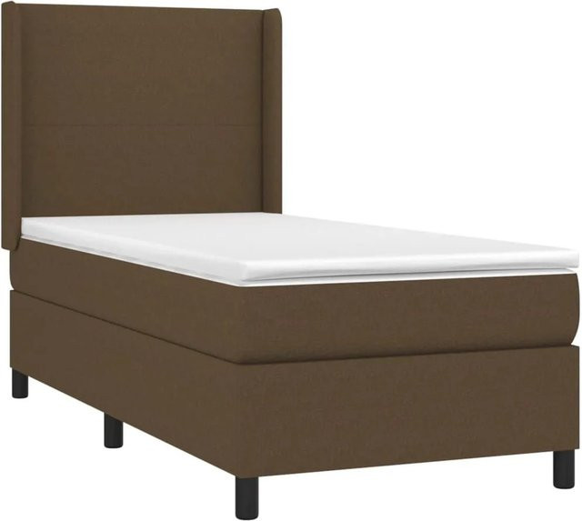 vidaXL Boxspringbett mit Matratze in Dunkelbraun mit LED-Unterbettbeleuchtung und USB-Anschluss, Hybrid-Bett mit Taschenfederkern, B/T/H: 90 x 190 x 118 cm - Bild 1