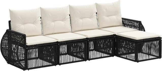 vidaXL Gartensofa-Set 5-teilig aus Poly-Rattan in Schwarz und Weiß mit Polsterkissen und Ottoman für Garten und Terrasse - Bild 1