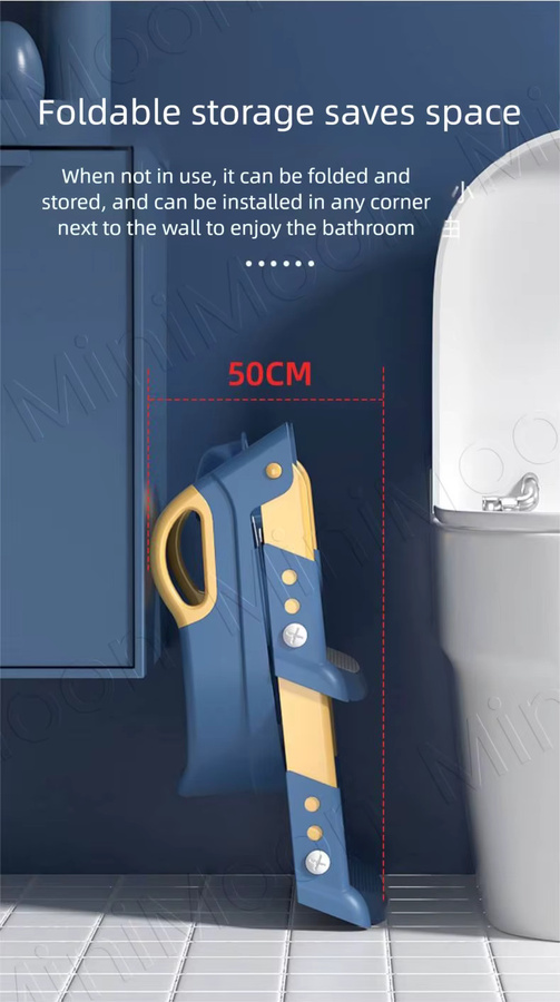 Klappbarer Toilettentrainer mit Treppe von momo&dudu, 6-fach höhenverstellbar und rutschfest, für Kinder von 2-7 Jahren, Grau/Blau - Bild 4