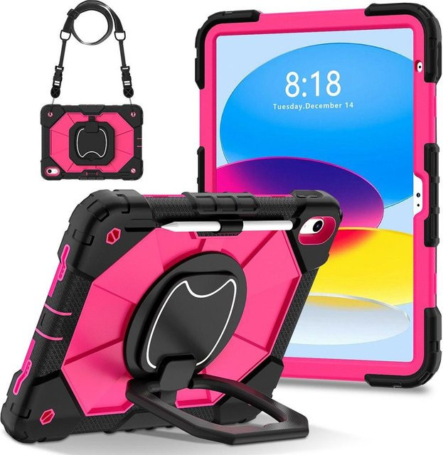 Rui Di Silikon und PC Schutzhülle für iPad 10. Generation 10,9 Zoll mit Riemen in Pink - Bild 1