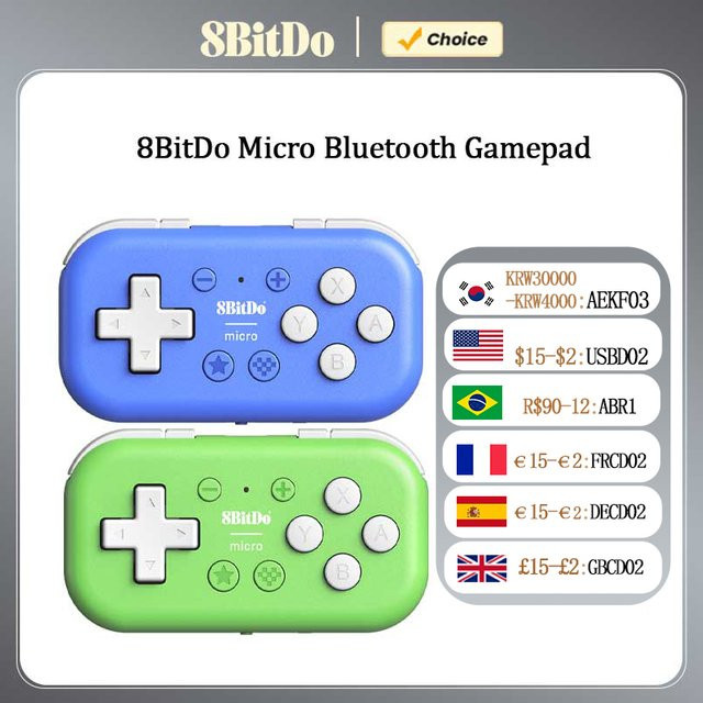 8BitDo Micro Bluetooth Gamepad Mini Game Controller in Grün für Nintendo Switch, Android und Raspberry Pi mit Tastaturmodus - Bild 1