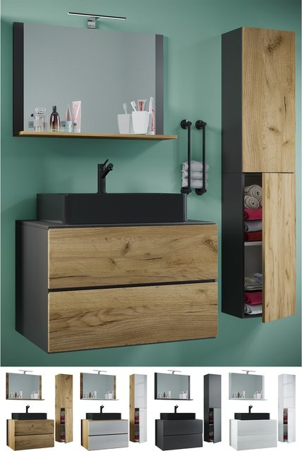 VCM Waschplatz-Set Lendas 4-tlg. in Anthrazit und Grau mit Keramik-Waschtisch, Unterschrank, Spiegel und Schubladen, Breite: 80 cm - Bild 4
