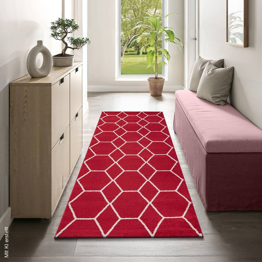 Sanat Teppich Trellis rot modern geometrisch B/L: 80 x 200 cm - Bild 3