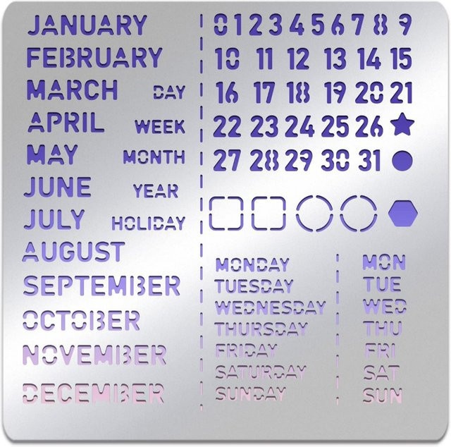 Edelstahl Schablonenkalender in Silber für Notizbuch, Tagebuch und DIY-Projekte, B/B: 15,2 x 15,2 cm - Bild 1