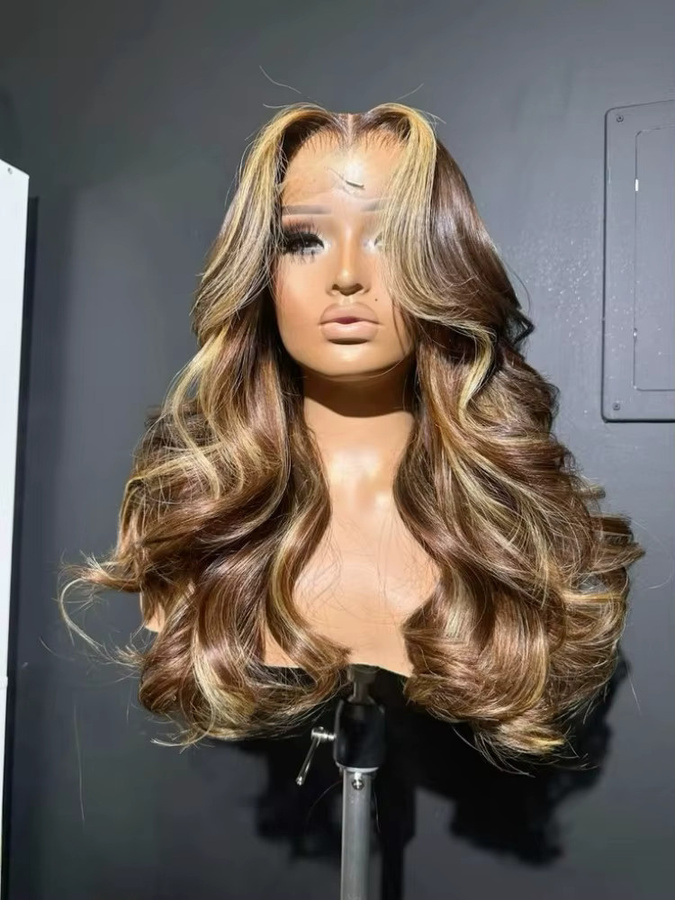 UVEOUS Echthaar Perücke, Lace Front, honigblond, glatt mit Body Wave, Damen - Bild 6