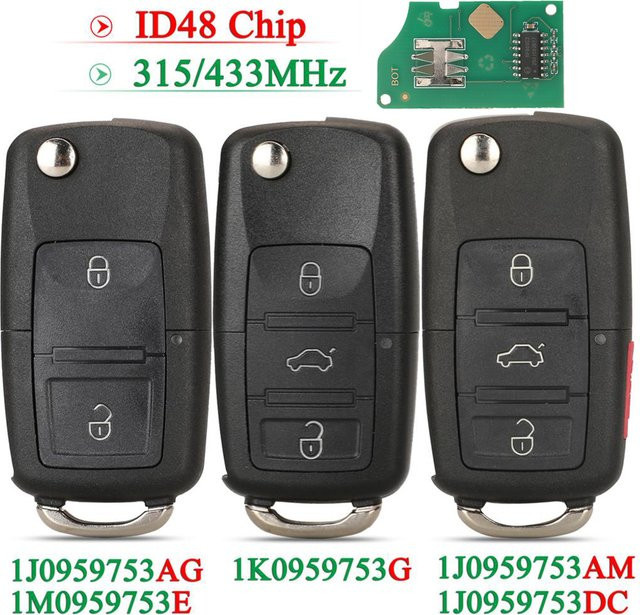 Jingyuqin Klappbarer Fernschlüssel mit ID48 Chip für VW und SEAT, 315/434MHz, Farbe: Schwarz - Bild 1