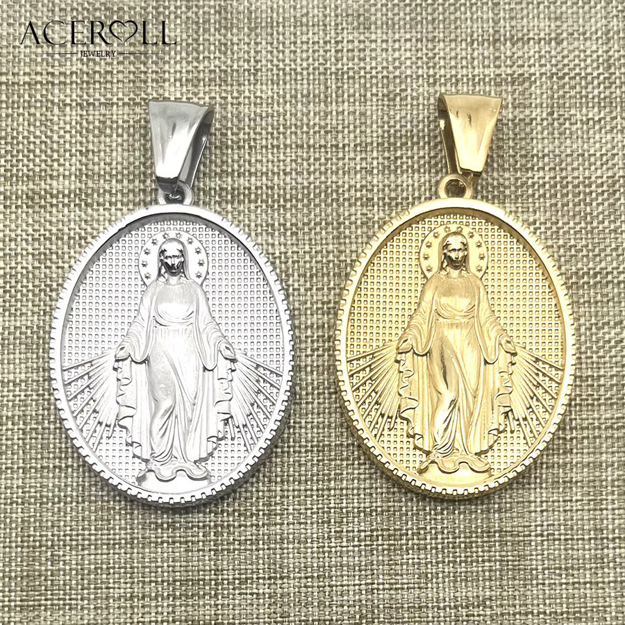 ACEROLL Edelstahl-Anhänger Unsere Liebe Frau der wundersamen Medaille, Silber, Unisex - Bild 2