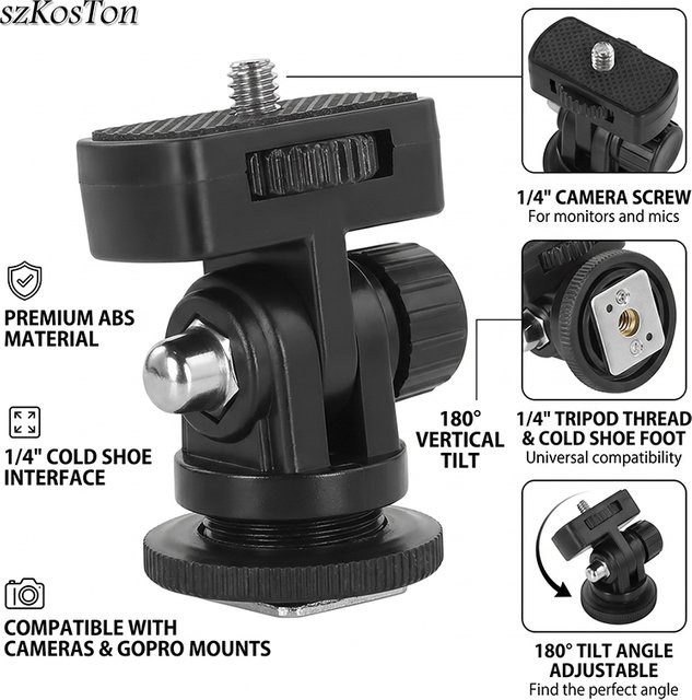 SZKOSTON Kamera-Blitzschuh-Handyhalterung Adapter Clip mit flexiblem Stativrahmen für iPhone, Samsung und DSLR-Kameras wie Canon, Nikon oder Sony in Schwarz - Bild 1