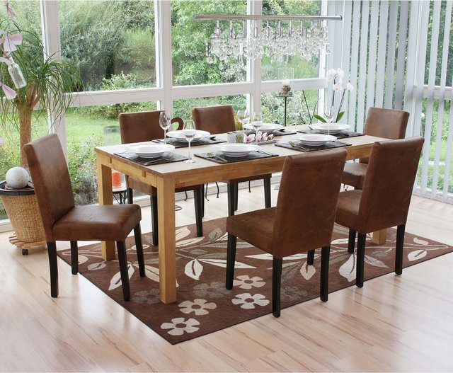 6er-Set MCW Esszimmerstühle Littau in Braun aus Textil und Wildlederimitat - Bild 1