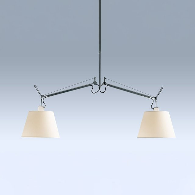 Artemide Tolomeo Suspension Basculante Due Bracci Pendelleuchte aus Aluminium und Pergament in Beige und Silber - Bild 1