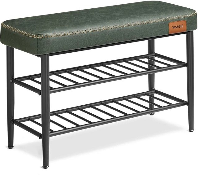 VASAGLE Schuhbank mit Schuhregal aus Kunstleder in Grün, B/T/H: 80 x 30 x 50 cm - Bild 4