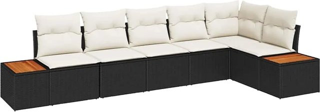 vidaXL Garten-Sofa-Set 6-teilig in Schwarz-Creme aus Poly-Rattan mit Kissen und Stahlgestell - Bild 1
