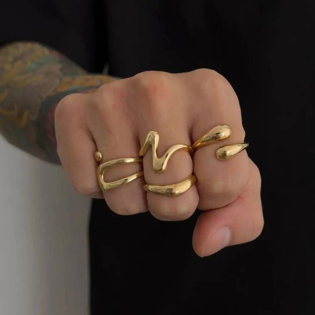 Salircon Ringe, Gold, Unregelmäßige Geometrische Offene Finger Ringe, Damen - Bild 1